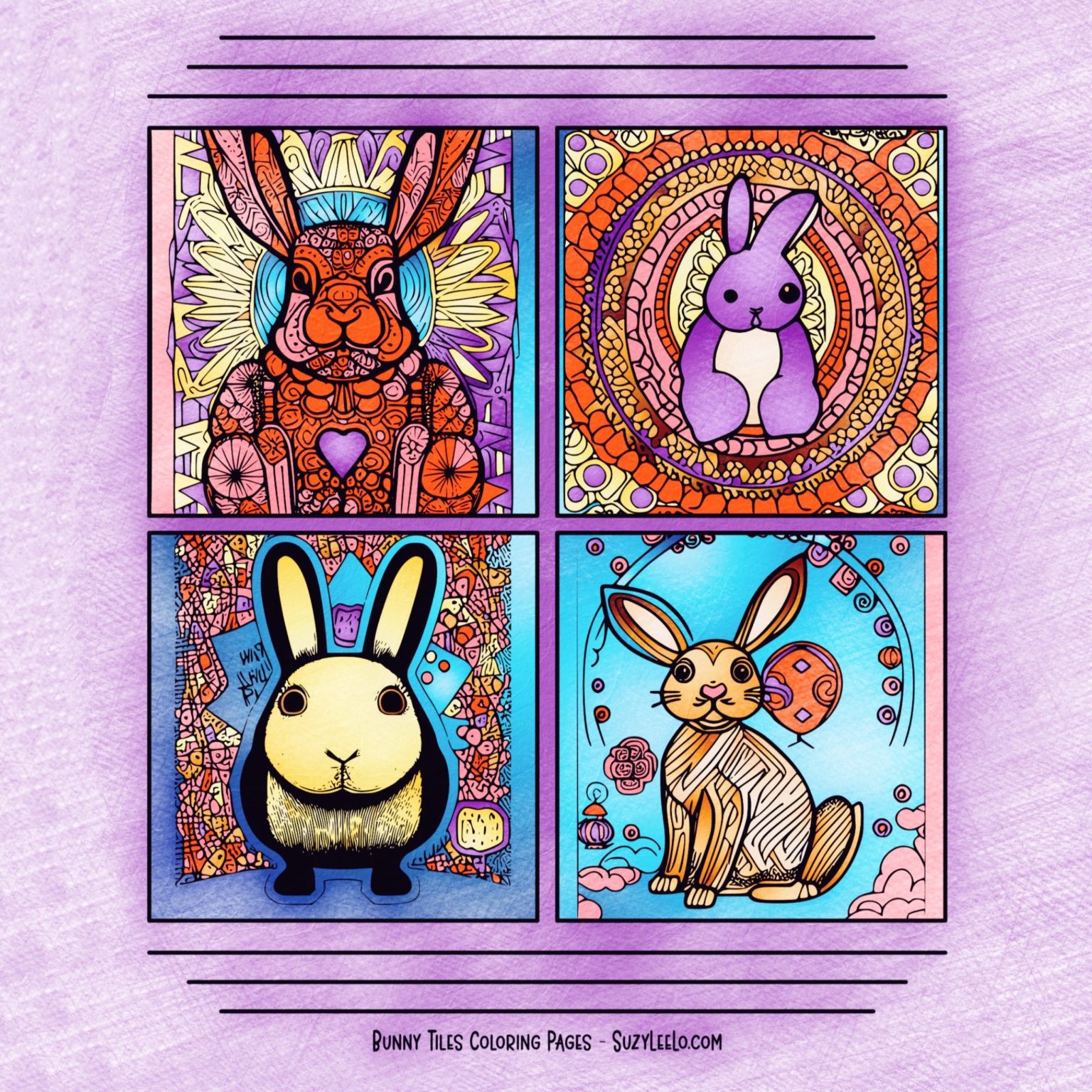 Bunny Tiles Coloring Page 2 » Suzy LeeLo