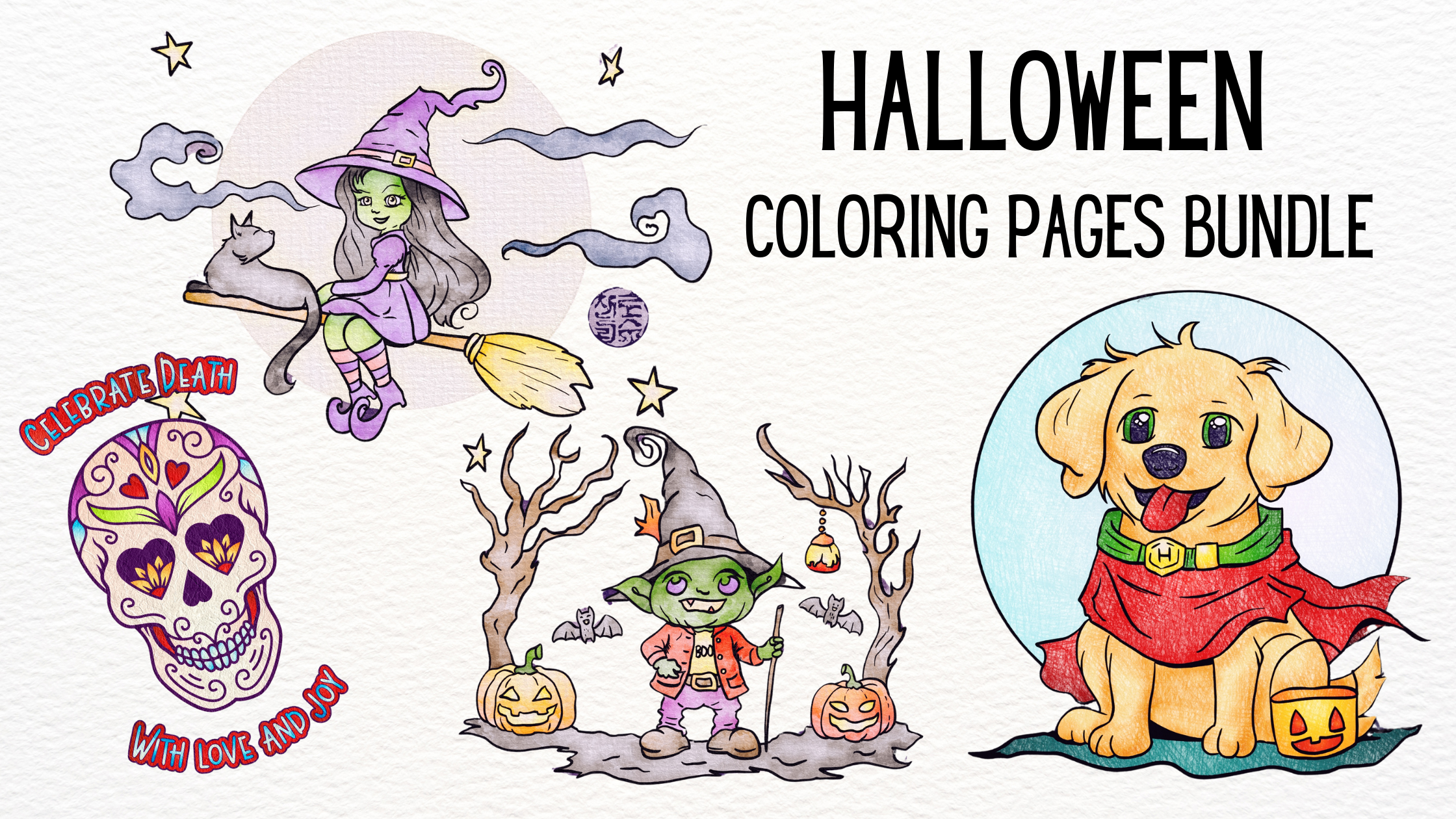 Halloween Coloring Pages Bundle – 4 Coloring Sheets