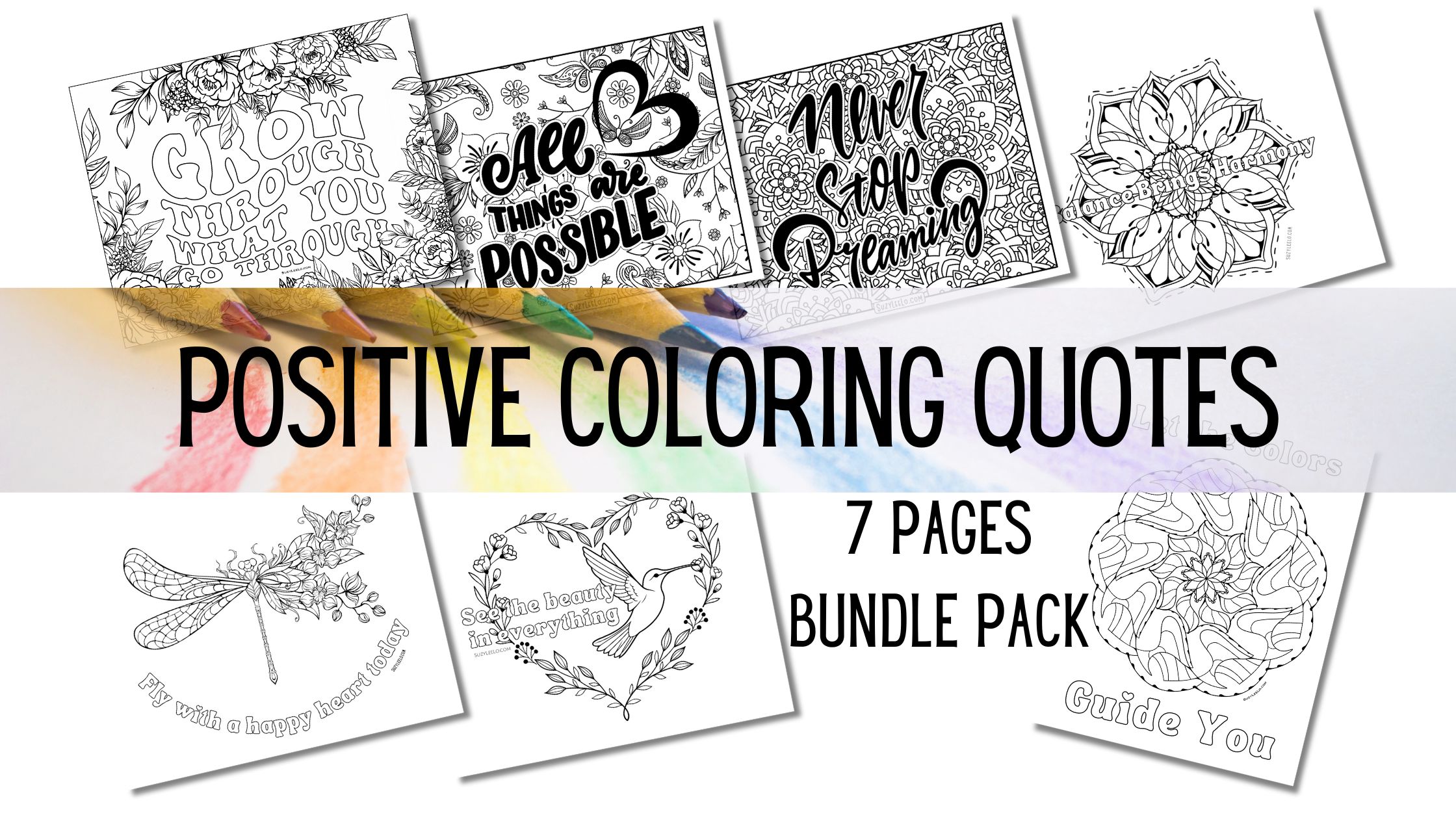 Positive Quotes Coloring Pages Bundle