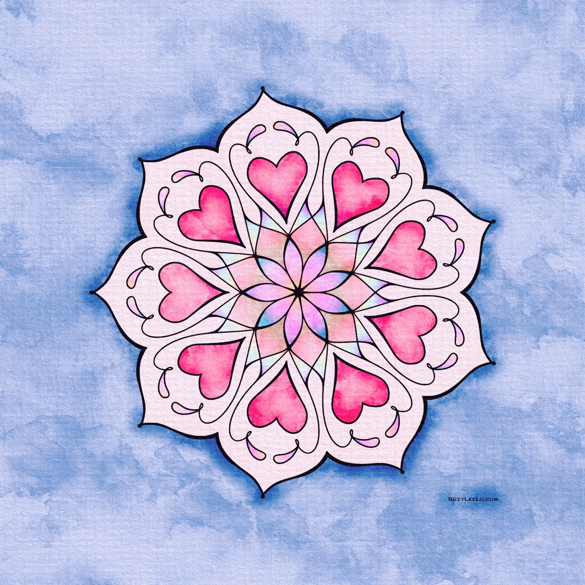 Sweet Valentine's Day Flower Mandala Printable Coloring Page